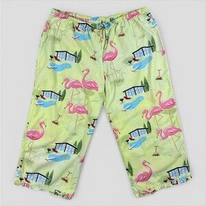 Nick & Nora Women's PJ Pajama Lounge Crop Capri Pants Flamingo Poolside Size XXL